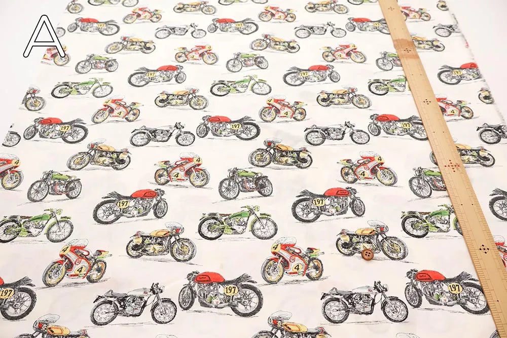 40"Cotton Broad Printed Fabric - Motorcycles - nomura tailor