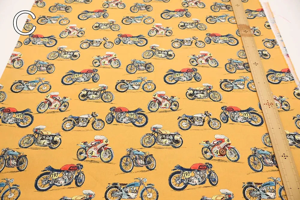 40"Cotton Broad Printed Fabric - Motorcycles - nomura tailor