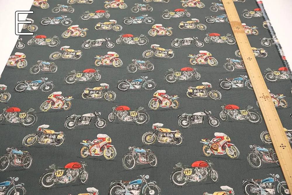 40"Cotton Broad Printed Fabric - Motorcycles - nomura tailor