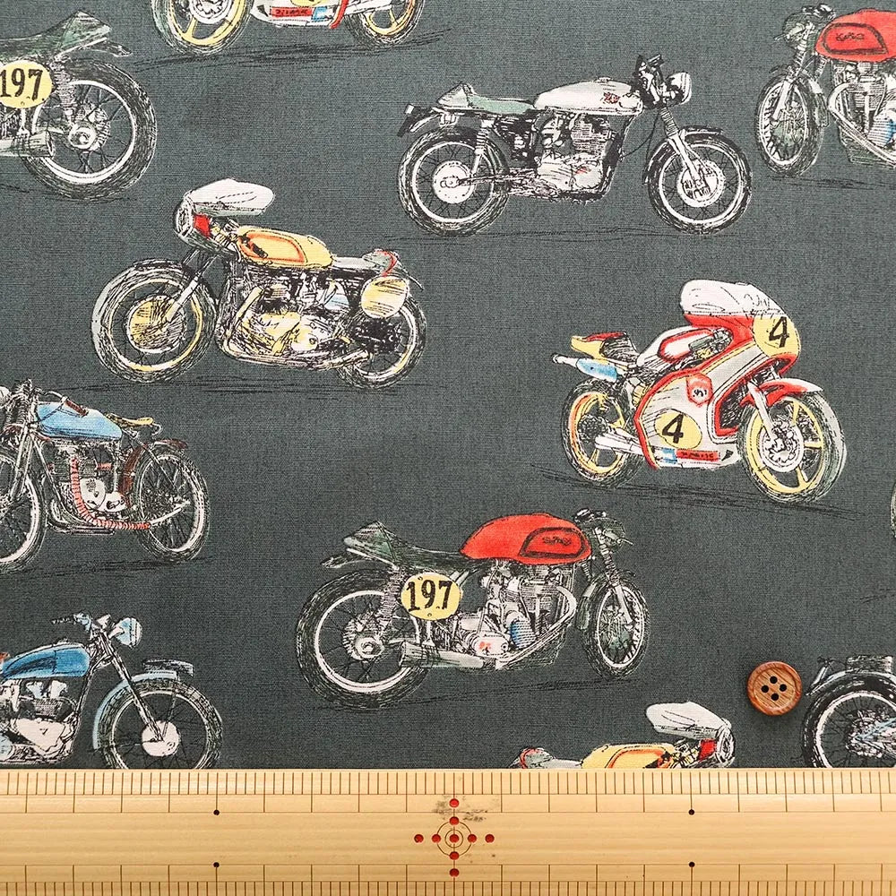 40"Cotton Broad Printed Fabric - Motorcycles - nomura tailor
