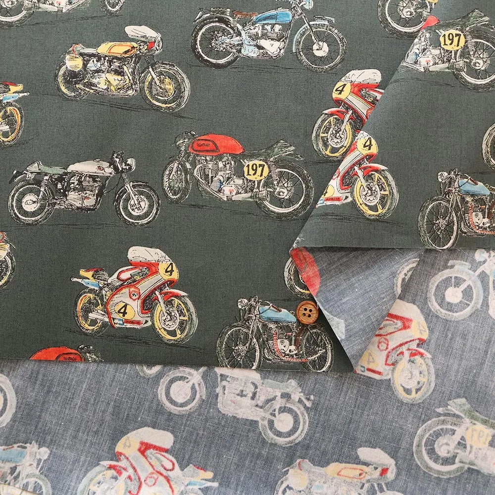 40"Cotton Broad Printed Fabric - Motorcycles - nomura tailor