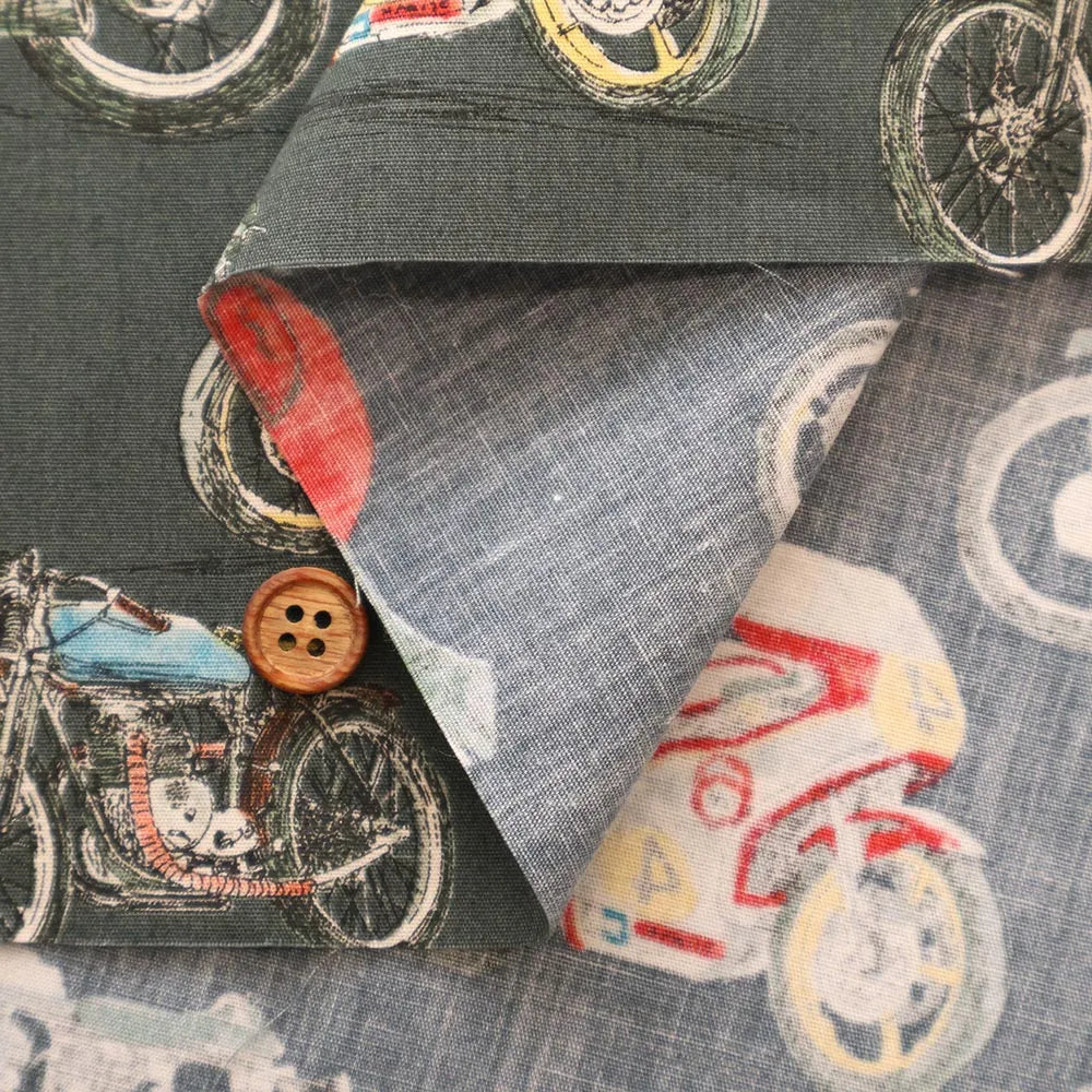 40"Cotton Broad Printed Fabric - Motorcycles - nomura tailor