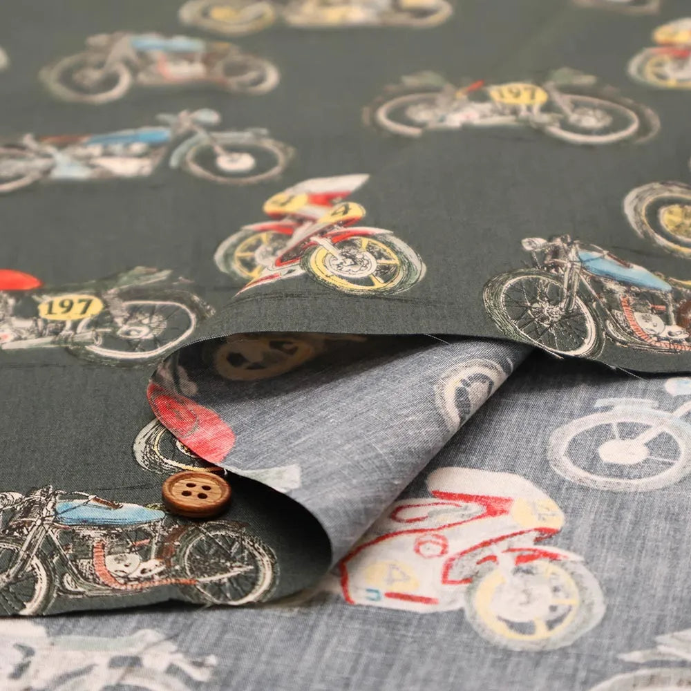 40"Cotton Broad Printed Fabric - Motorcycles - nomura tailor