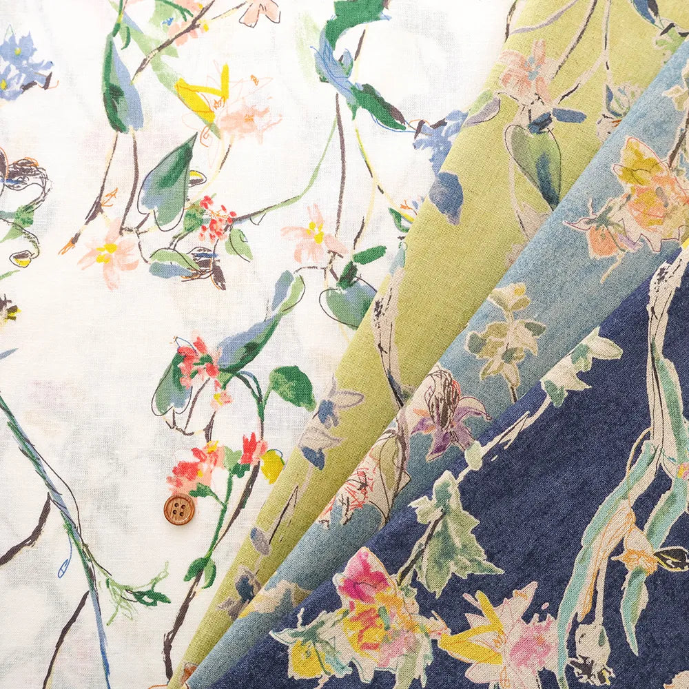 Half-Linen Sheeting Printed Fabric - Flowers - nomura tailor