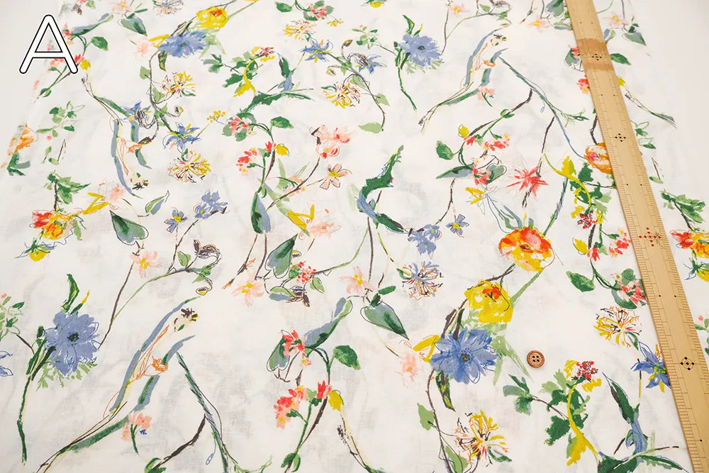 Half-Linen Sheeting Printed Fabric - Flowers - nomura tailor