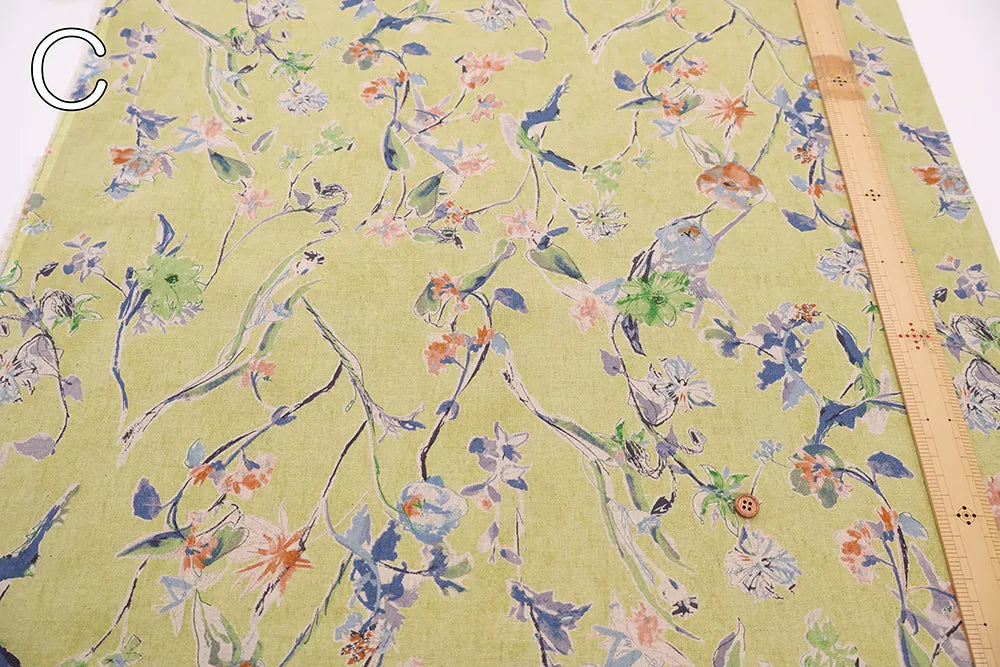 Half-Linen Sheeting Printed Fabric - Flowers - nomura tailor