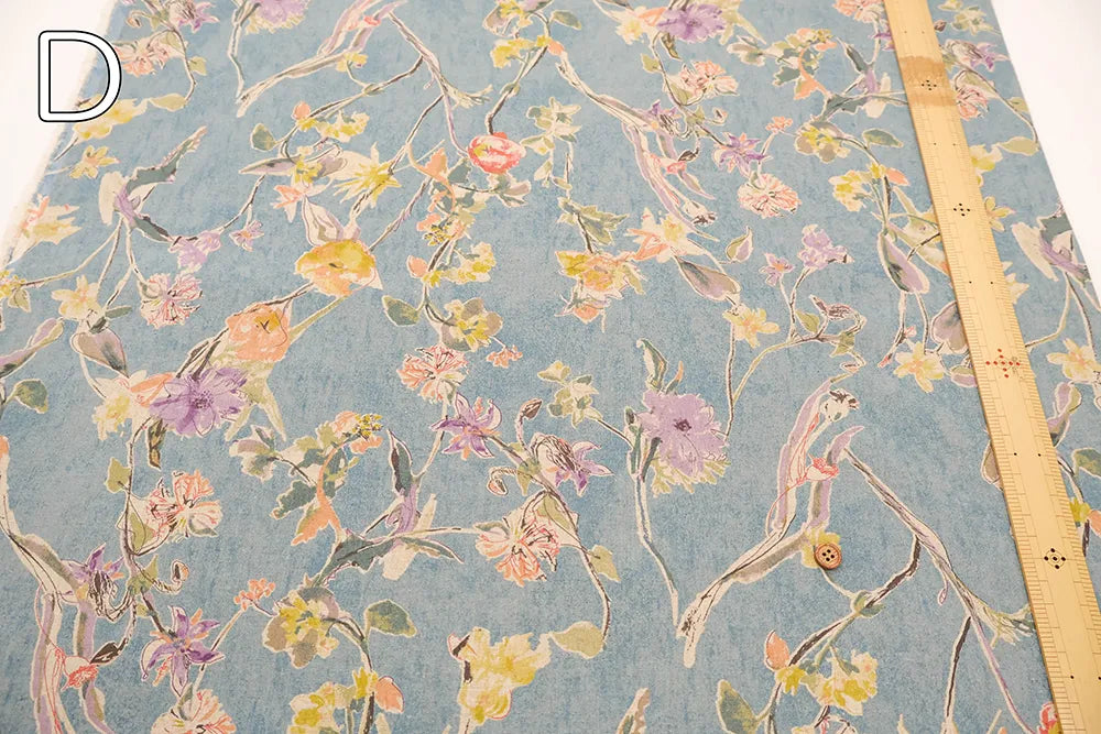 Half-Linen Sheeting Printed Fabric - Flowers - nomura tailor