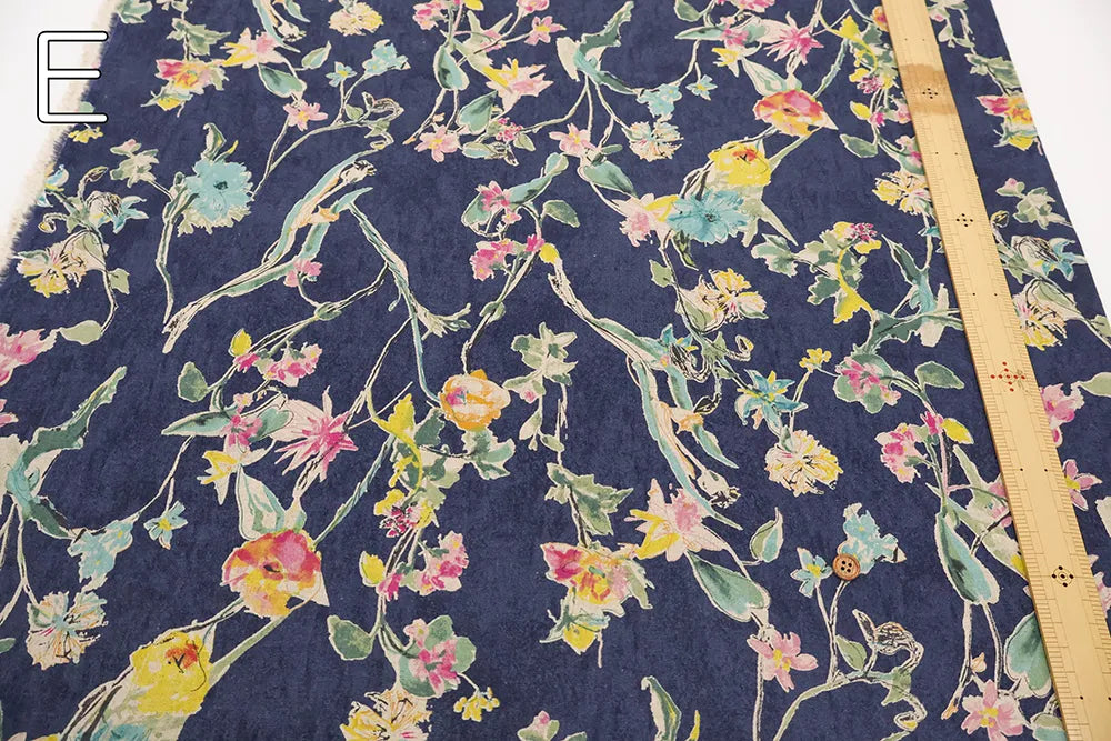 Half-Linen Sheeting Printed Fabric - Flowers - nomura tailor