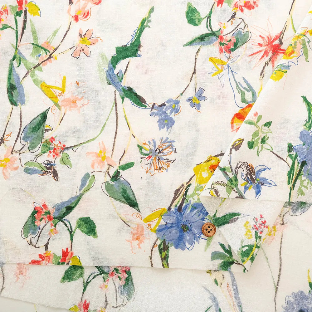 Half-Linen Sheeting Printed Fabric - Flowers - nomura tailor