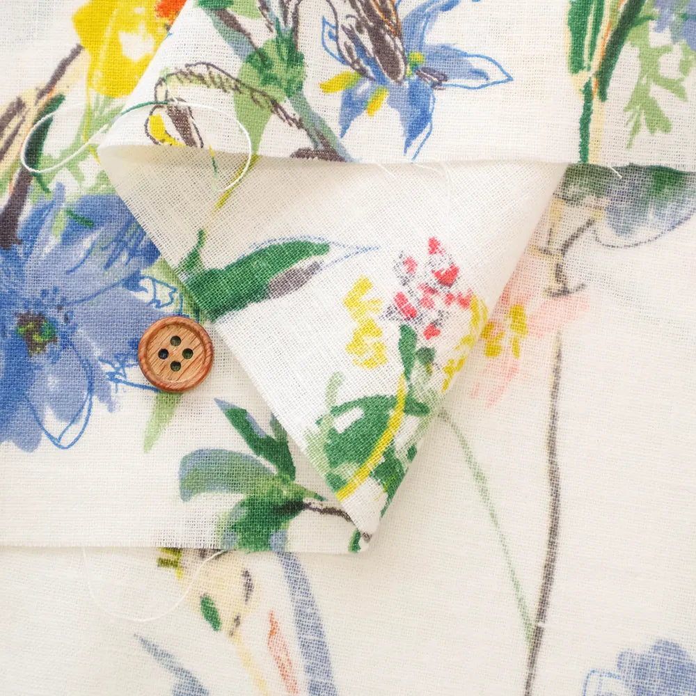 Half-Linen Sheeting Printed Fabric - Flowers - nomura tailor