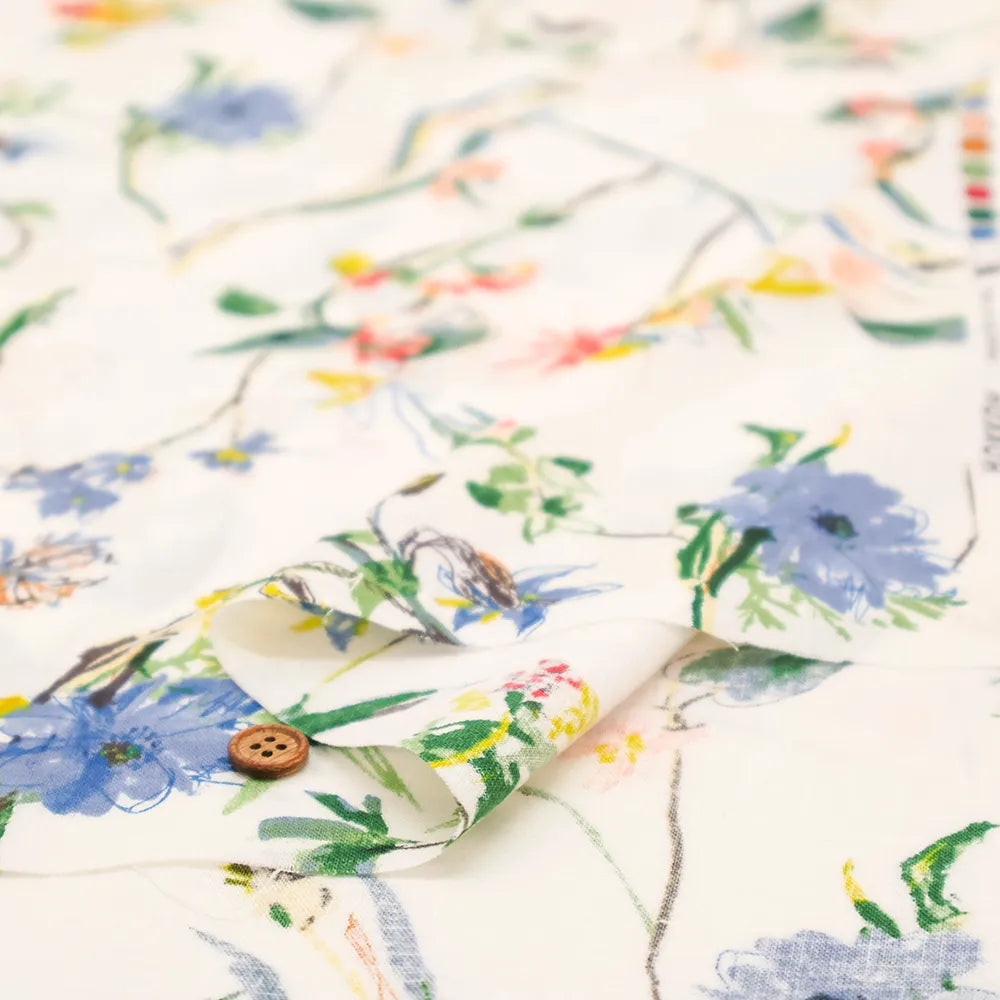 Half-Linen Sheeting Printed Fabric - Flowers - nomura tailor