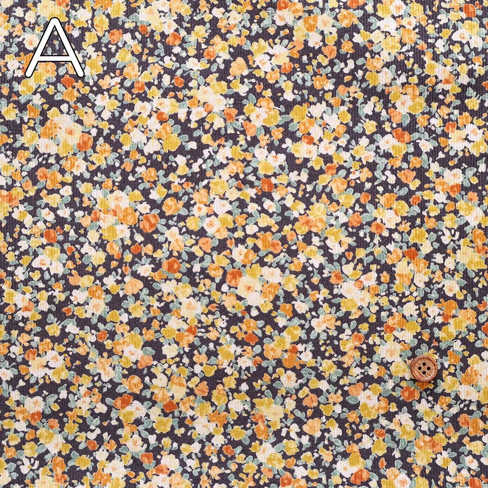 Cotton 21W Corduroy Printed Fabric - Mini Flowers - nomura tailor