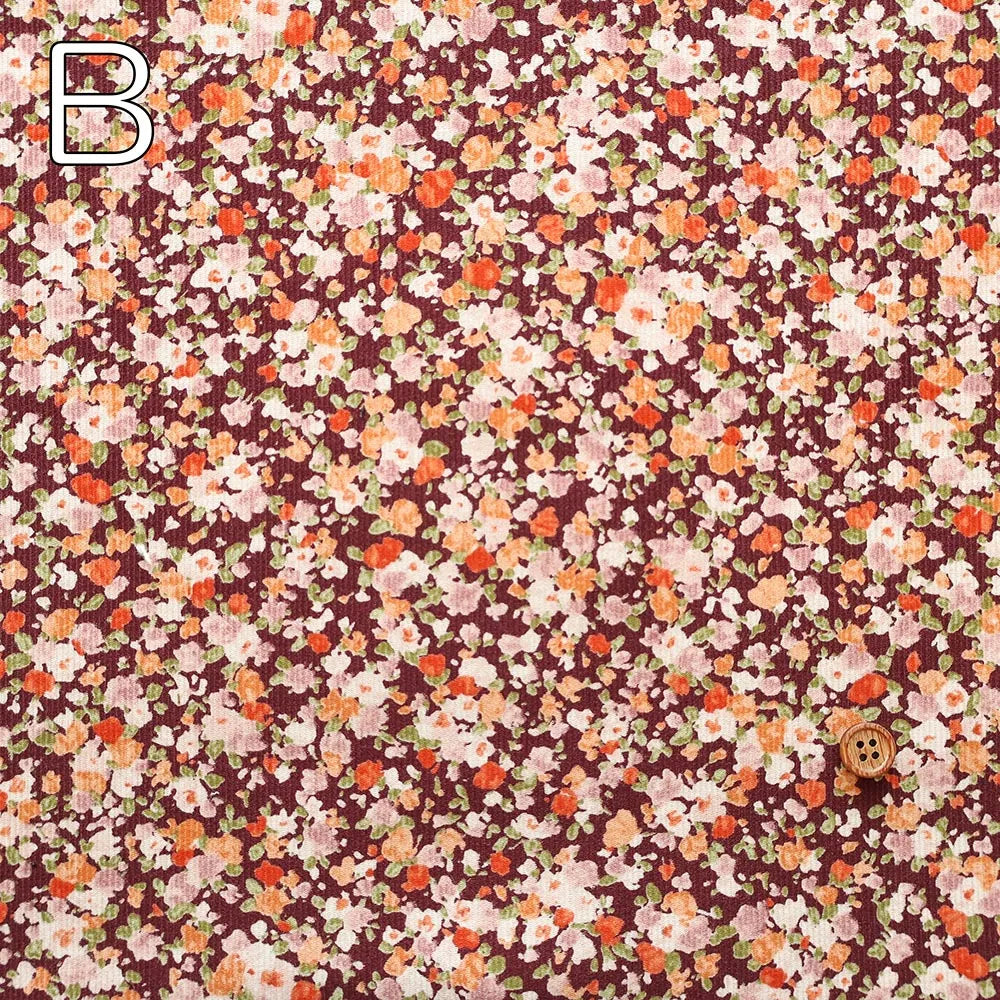 Cotton 21W Corduroy Printed Fabric - Mini Flowers - nomura tailor