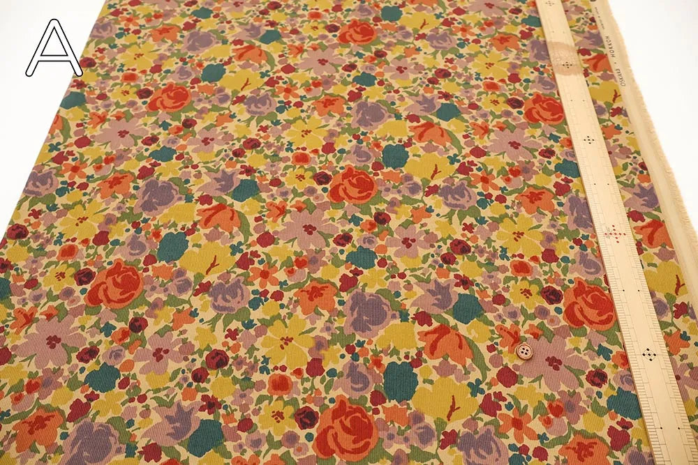 Cotton 21W Corduroy Printed Fabric - Flowers - nomura tailor