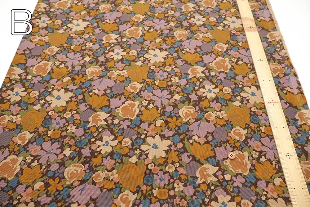 Cotton 21W Corduroy Printed Fabric - Flowers - nomura tailor