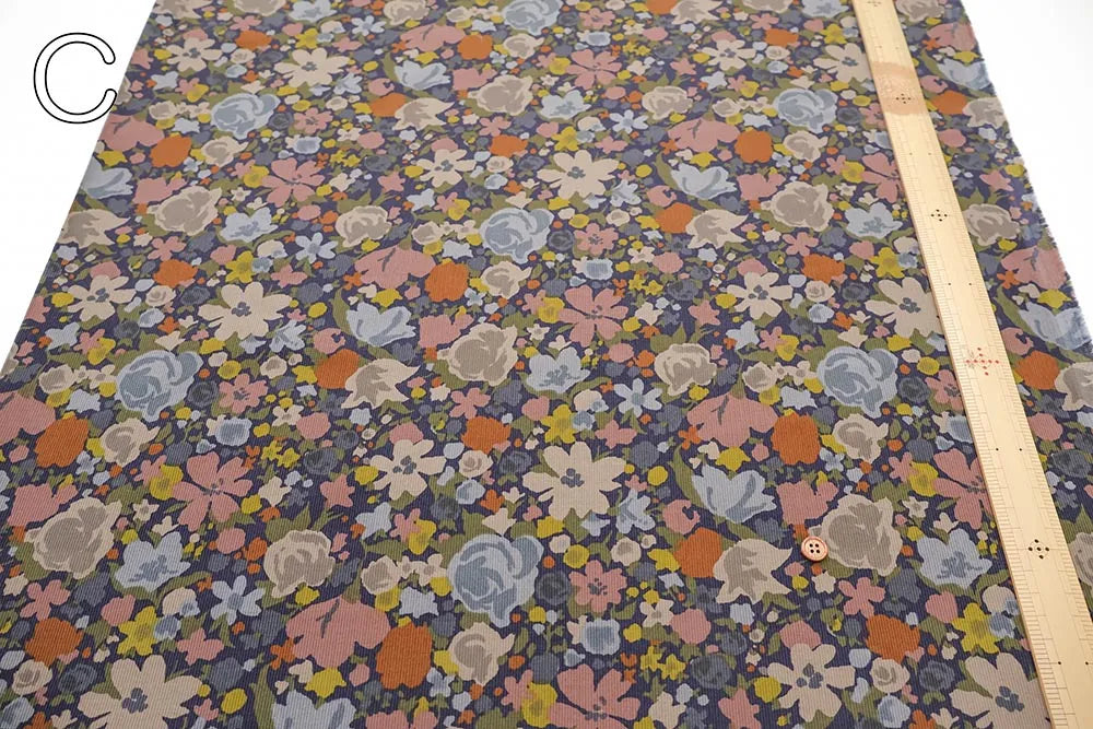 Cotton 21W Corduroy Printed Fabric - Flowers - nomura tailor