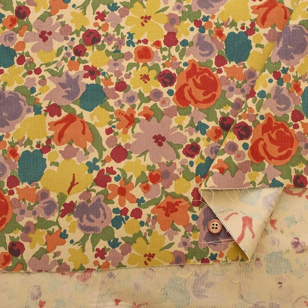 Cotton 21W Corduroy Printed Fabric - Flowers - nomura tailor