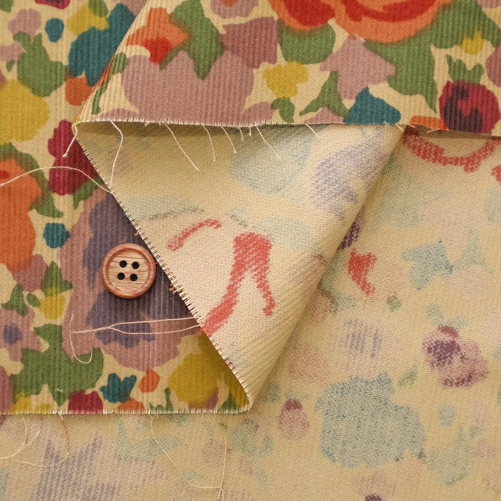 Cotton 21W Corduroy Printed Fabric - Flowers - nomura tailor