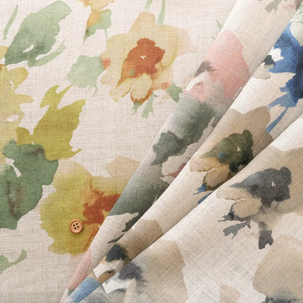 Linen Sheeting printed Fabric - Watercolor Flower - nomura tailor