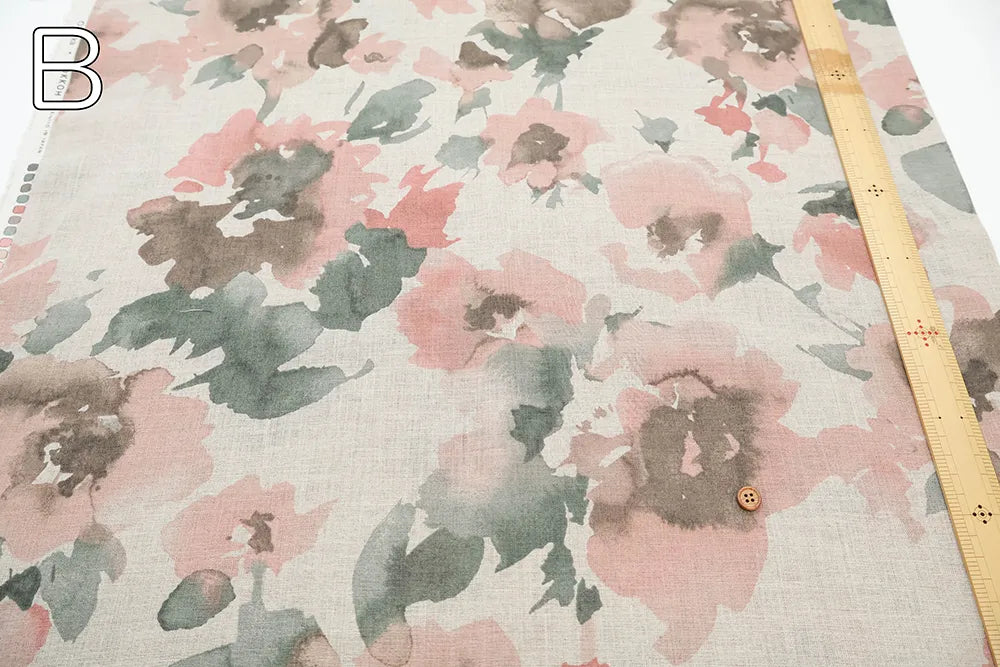 Linen Sheeting printed Fabric - Watercolor Flower - nomura tailor
