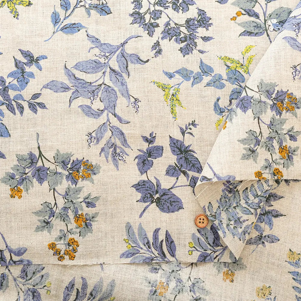 Linen Sheeting printed Fabric - Botanical Flowers - nomura tailor
