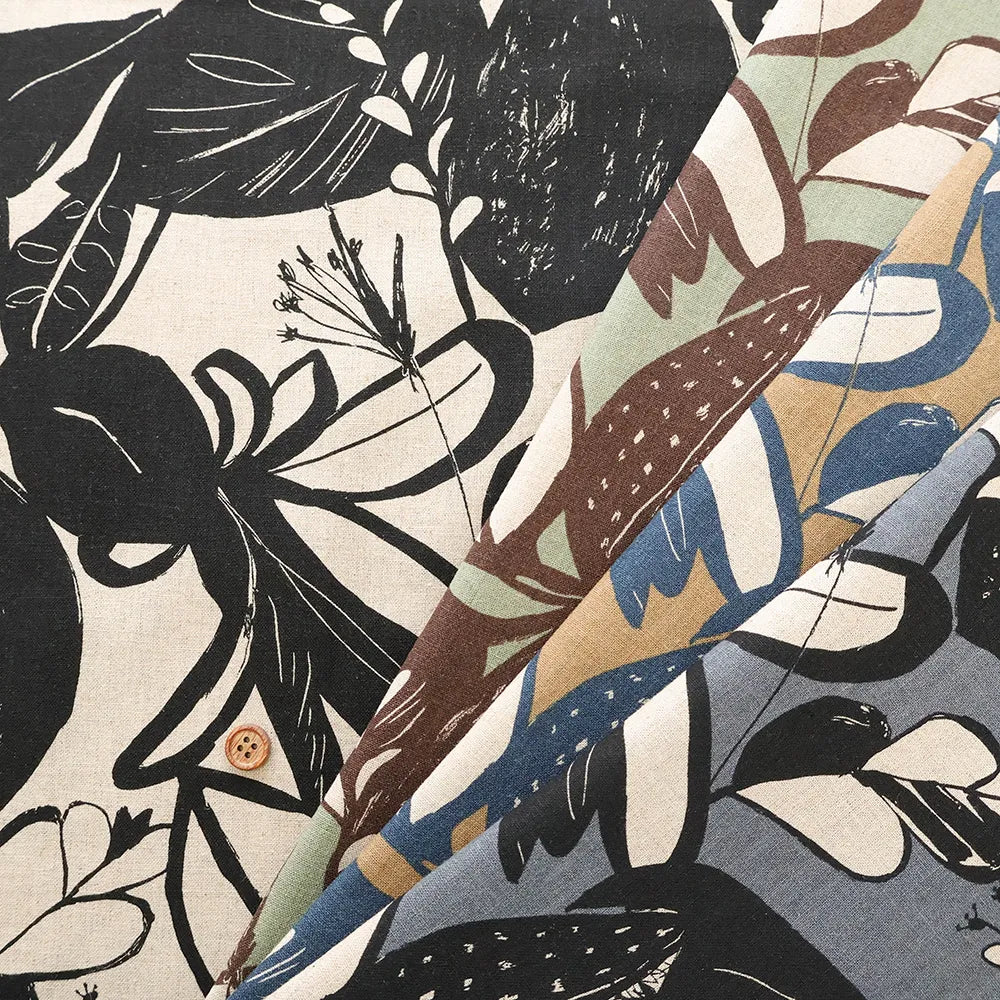 Half-Linen Sheeting Printed Fabric - Artificial Flowers - nomura tailor
