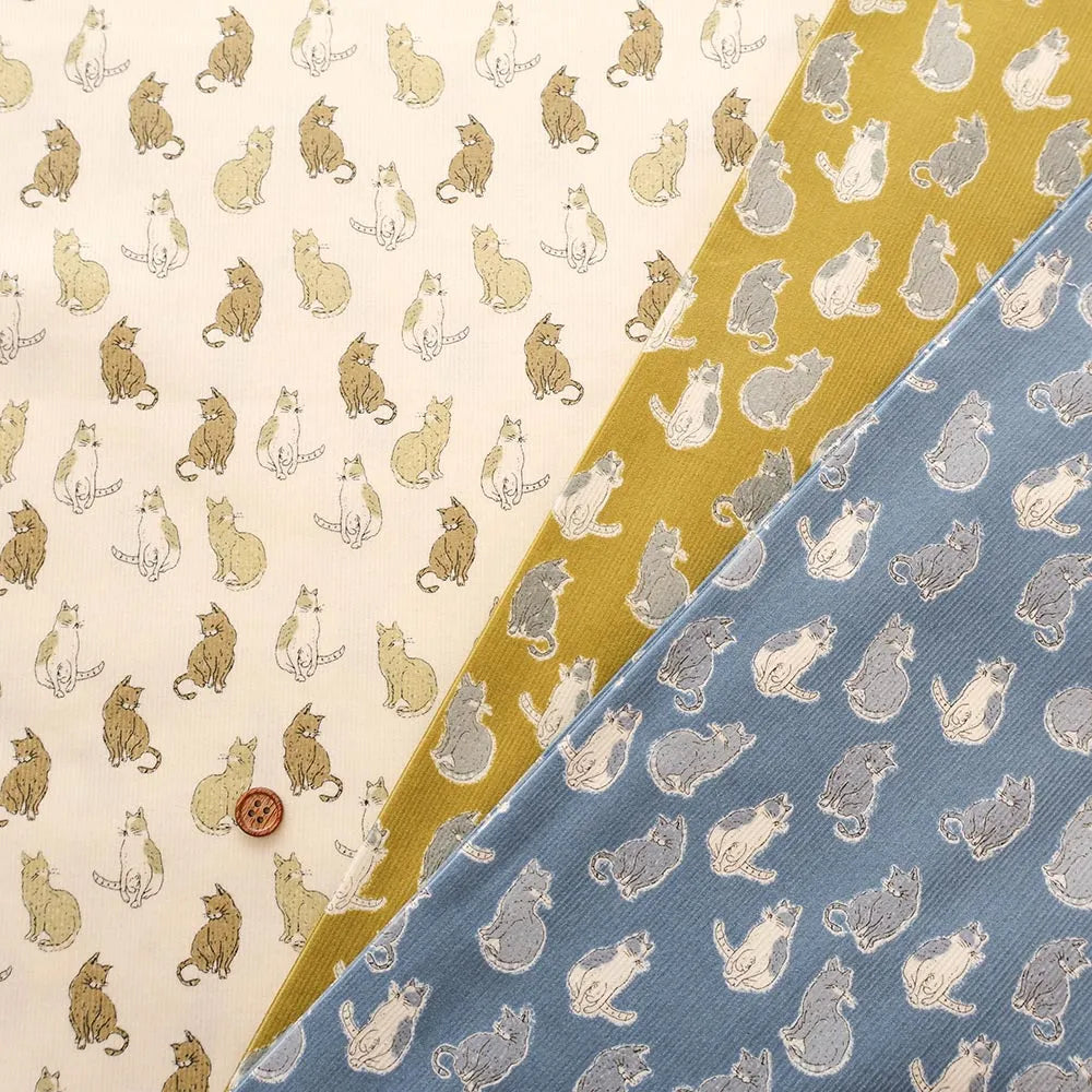 Cotton 21W Corduroy Printed Fabric - Cat - nomura tailor