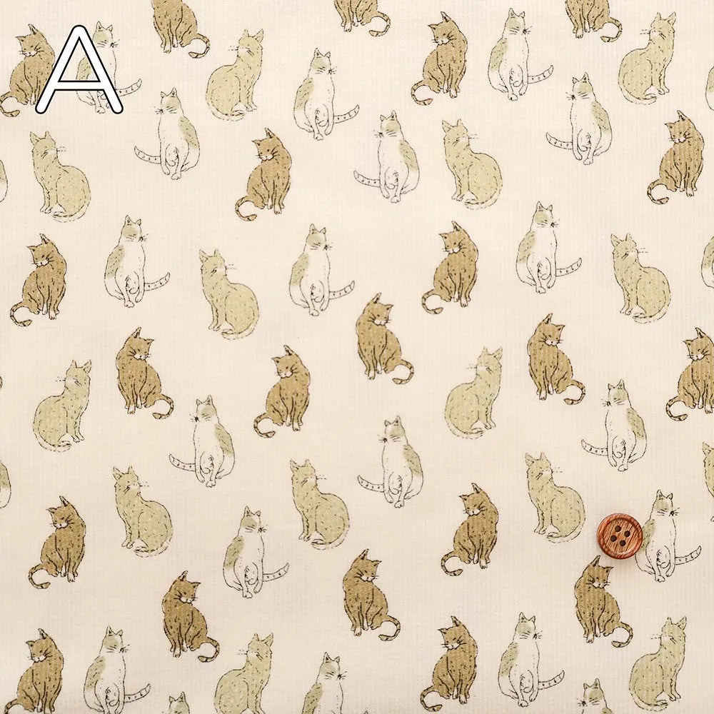 Cotton 21W Corduroy Printed Fabric - Cat - nomura tailor