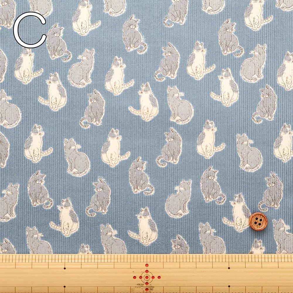 Cotton 21W Corduroy Printed Fabric - Cat - nomura tailor