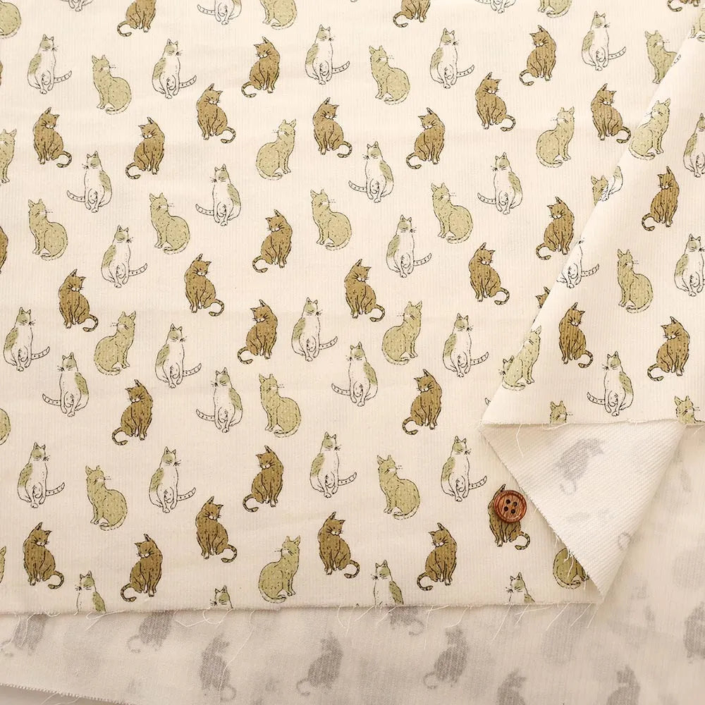 Cotton 21W Corduroy Printed Fabric - Cat - nomura tailor