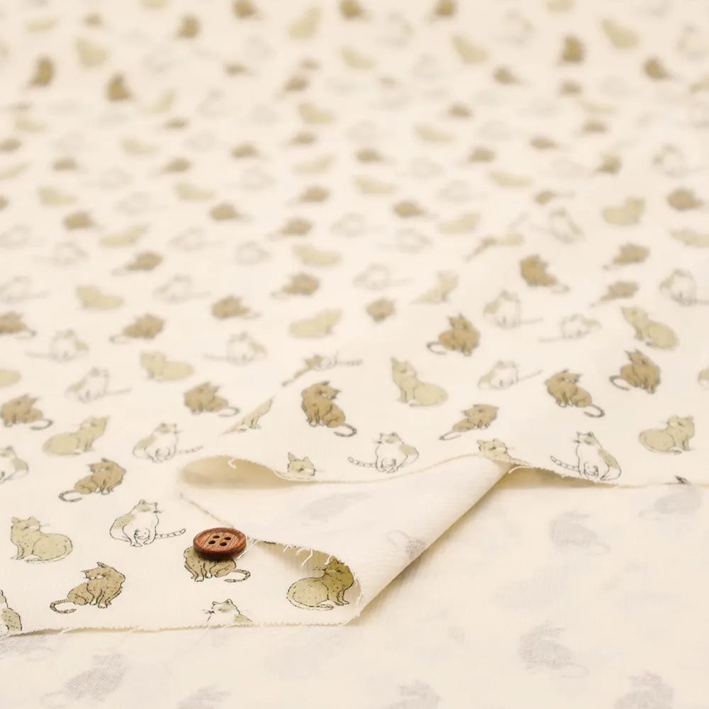 Cotton 21W Corduroy Printed Fabric - Cat - nomura tailor
