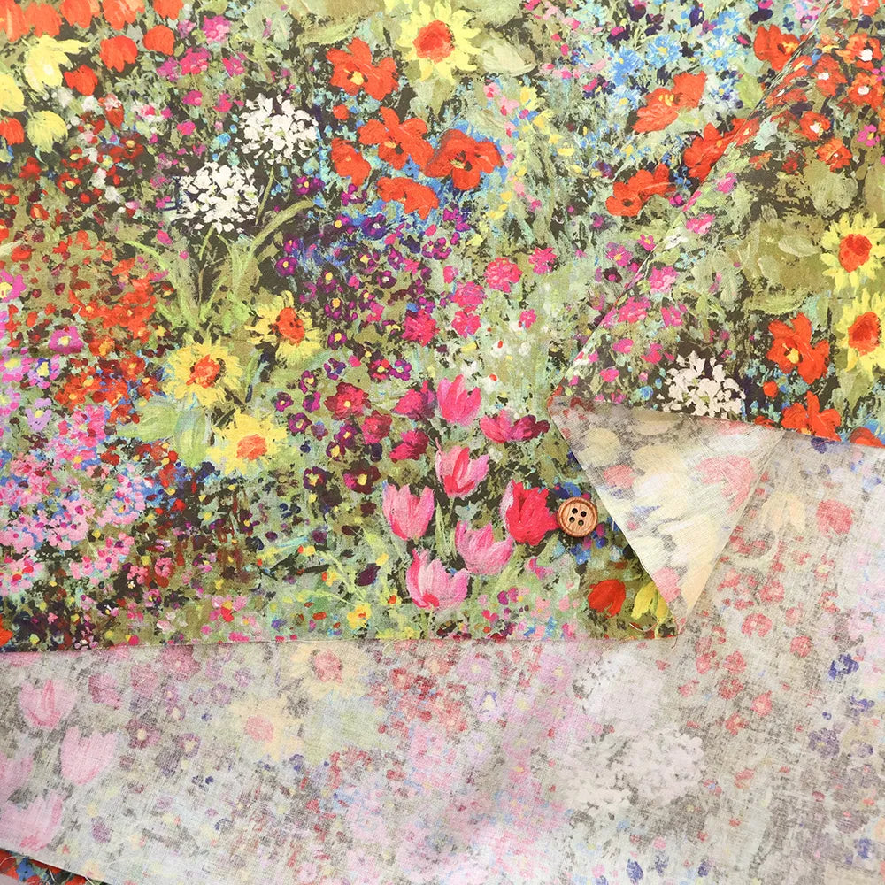 Cotton 60 Lawn Inkjet Printed Fabric 油絵風フラワー - nomura tailor