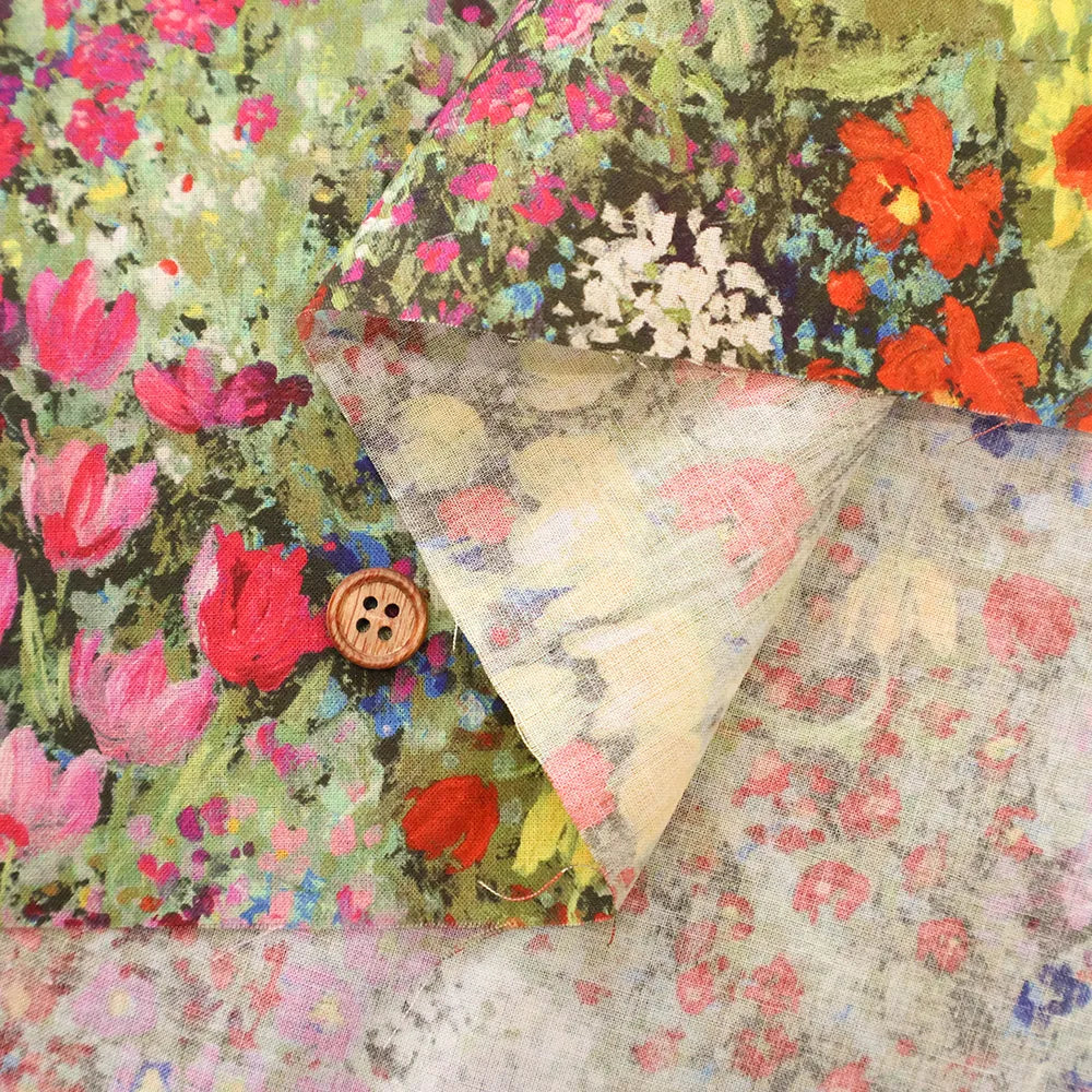 Cotton 60 Lawn Inkjet Printed Fabric 油絵風フラワー - nomura tailor