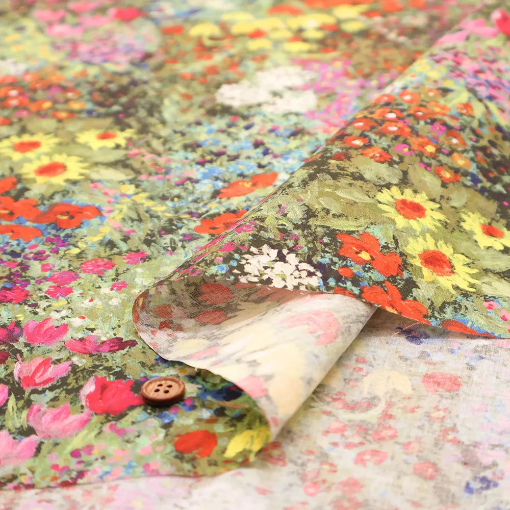 Cotton 60 Lawn Inkjet Printed Fabric 油絵風フラワー - nomura tailor