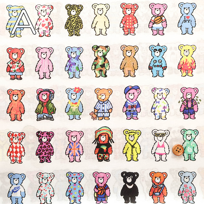 60"Cotton Lawn Inkjet Printed Fabric　Unique Bear - nomura tailor