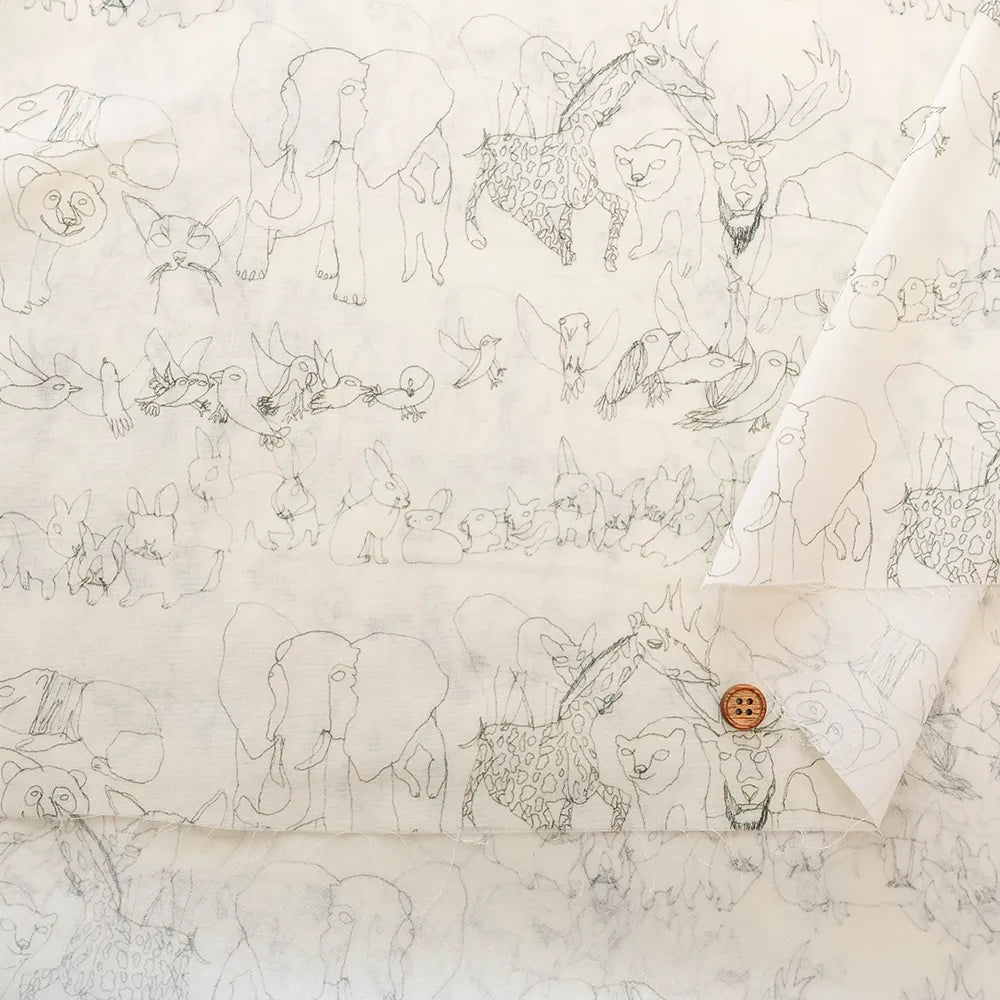 Cotton 60 Lawn Inkjet Printed Fabric Shu Shiro×HOKKOH Animals - nomura tailor