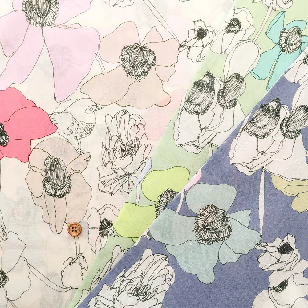 Cotton 60 Lawn Inkjet Printed Fabric Shu Shiro×HOKKOH Flower Bloom - nomura tailor