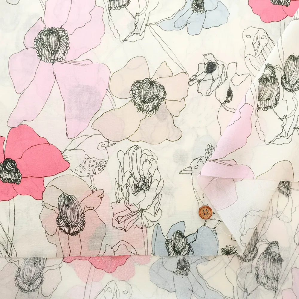 Cotton 60 Lawn Inkjet Printed Fabric Shu Shiro×HOKKOH Flower Bloom - nomura tailor