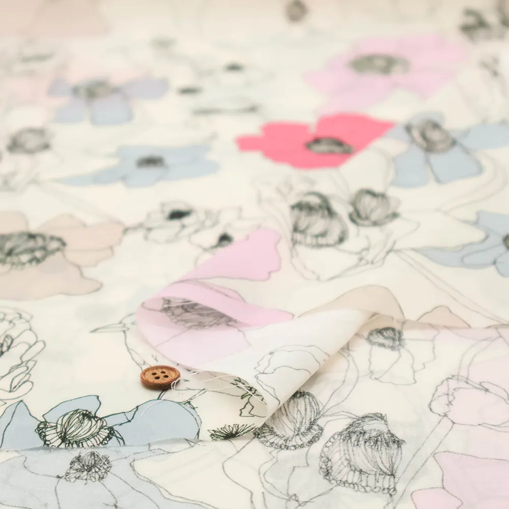 Cotton 60 Lawn Inkjet Printed Fabric Shu Shiro×HOKKOH Flower Bloom - nomura tailor