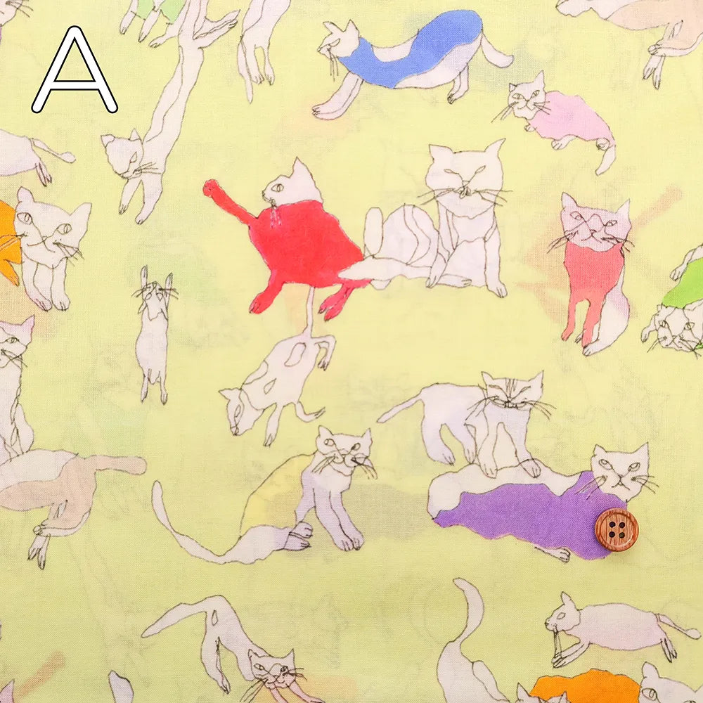Cotton 60 Lawn Inkjet Printed Fabric Shu Shiro×HOKKOH Cats - nomura tailor