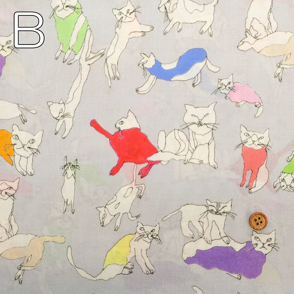 Cotton 60 Lawn Inkjet Printed Fabric Shu Shiro×HOKKOH Cats - nomura tailor