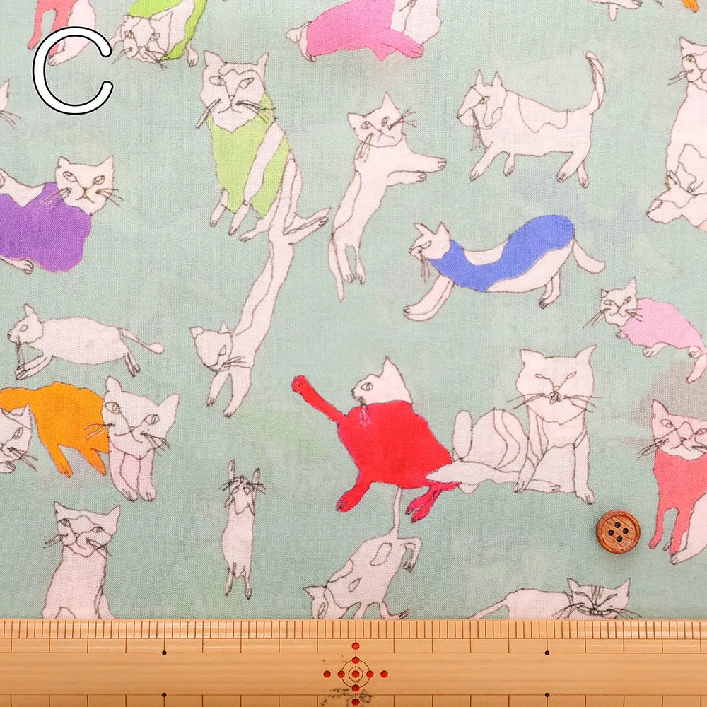 Cotton 60 Lawn Inkjet Printed Fabric Shu Shiro×HOKKOH Cats - nomura tailor