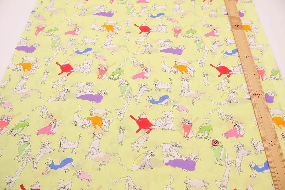 Cotton 60 Lawn Inkjet Printed Fabric Shu Shiro×HOKKOH Cats - nomura tailor