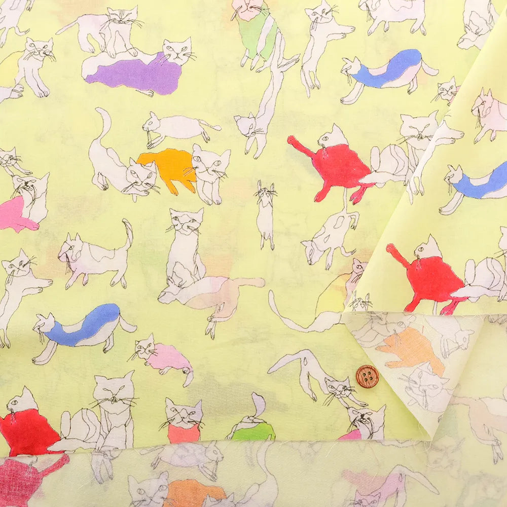 Cotton 60 Lawn Inkjet Printed Fabric Shu Shiro×HOKKOH Cats - nomura tailor