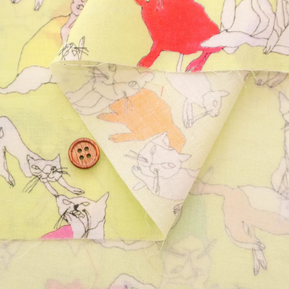Cotton 60 Lawn Inkjet Printed Fabric Shu Shiro×HOKKOH Cats - nomura tailor