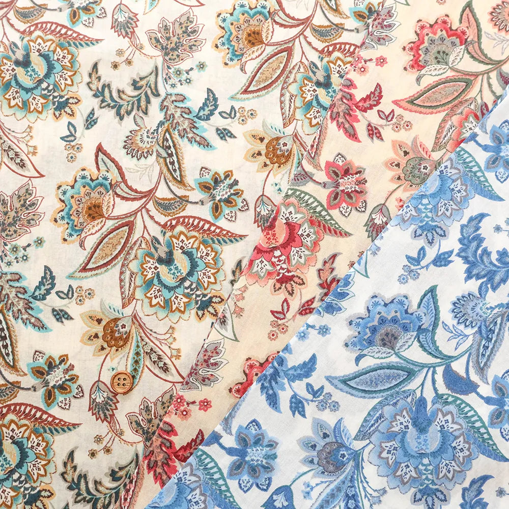 60"Cotton Lawn Printed Fabric - Paisley Flower - nomura tailor