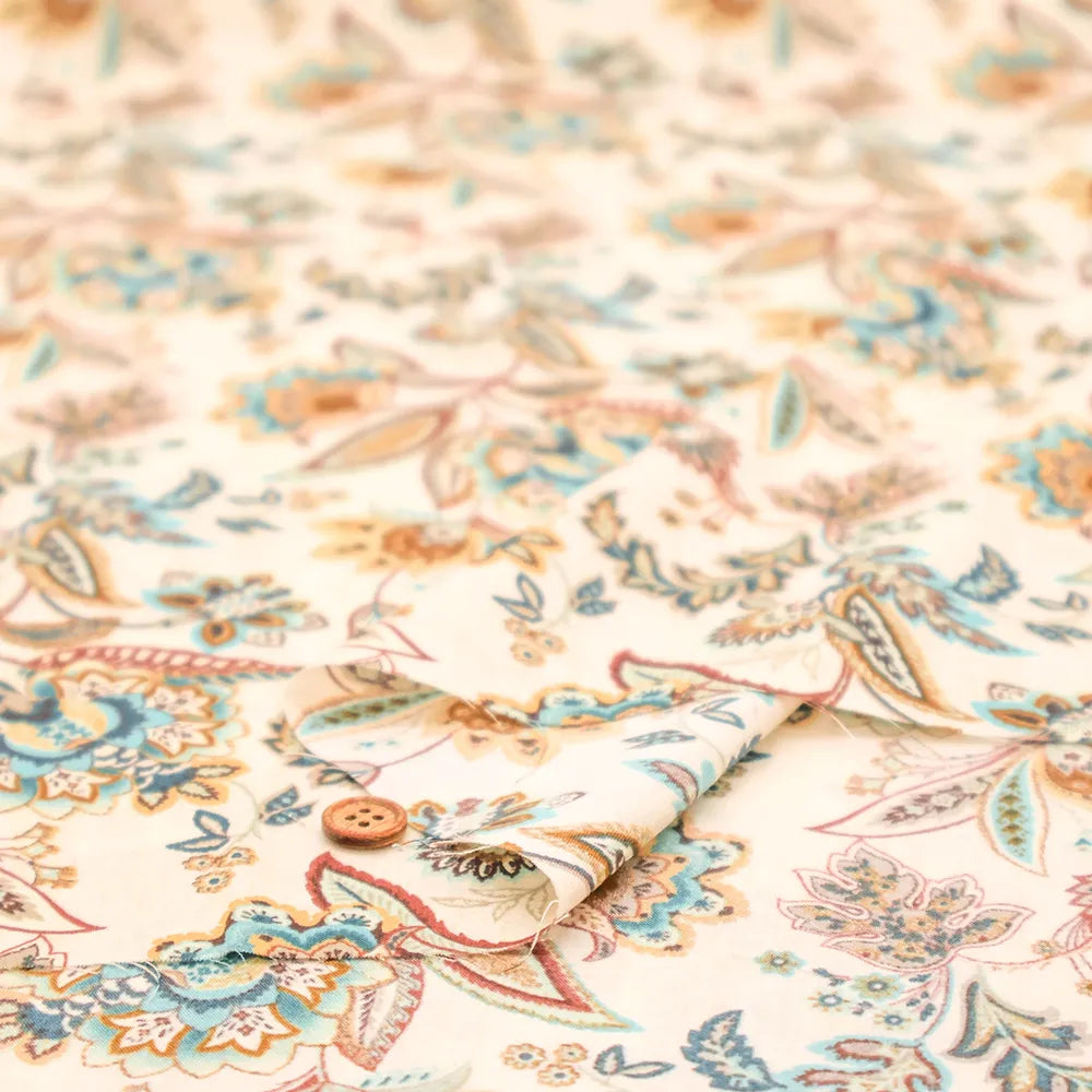 60"Cotton Lawn Printed Fabric - Paisley Flower - nomura tailor