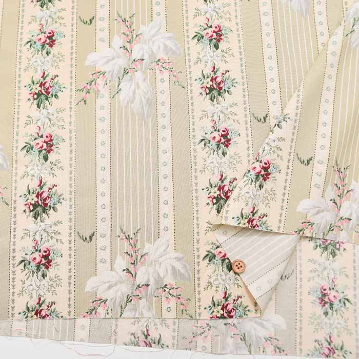 Cotton shirting printed fabric Chintz-finished Kounosanae Stripe Flower - nomura tailor