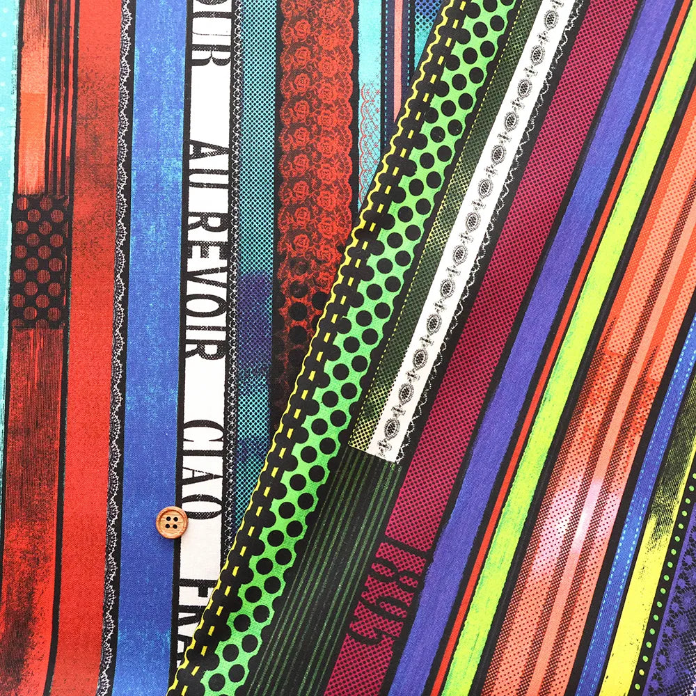Cotton Shirting Inkjet Printed Fabric - Yoko Okamoto Collection - Color Stripe - nomura tailor