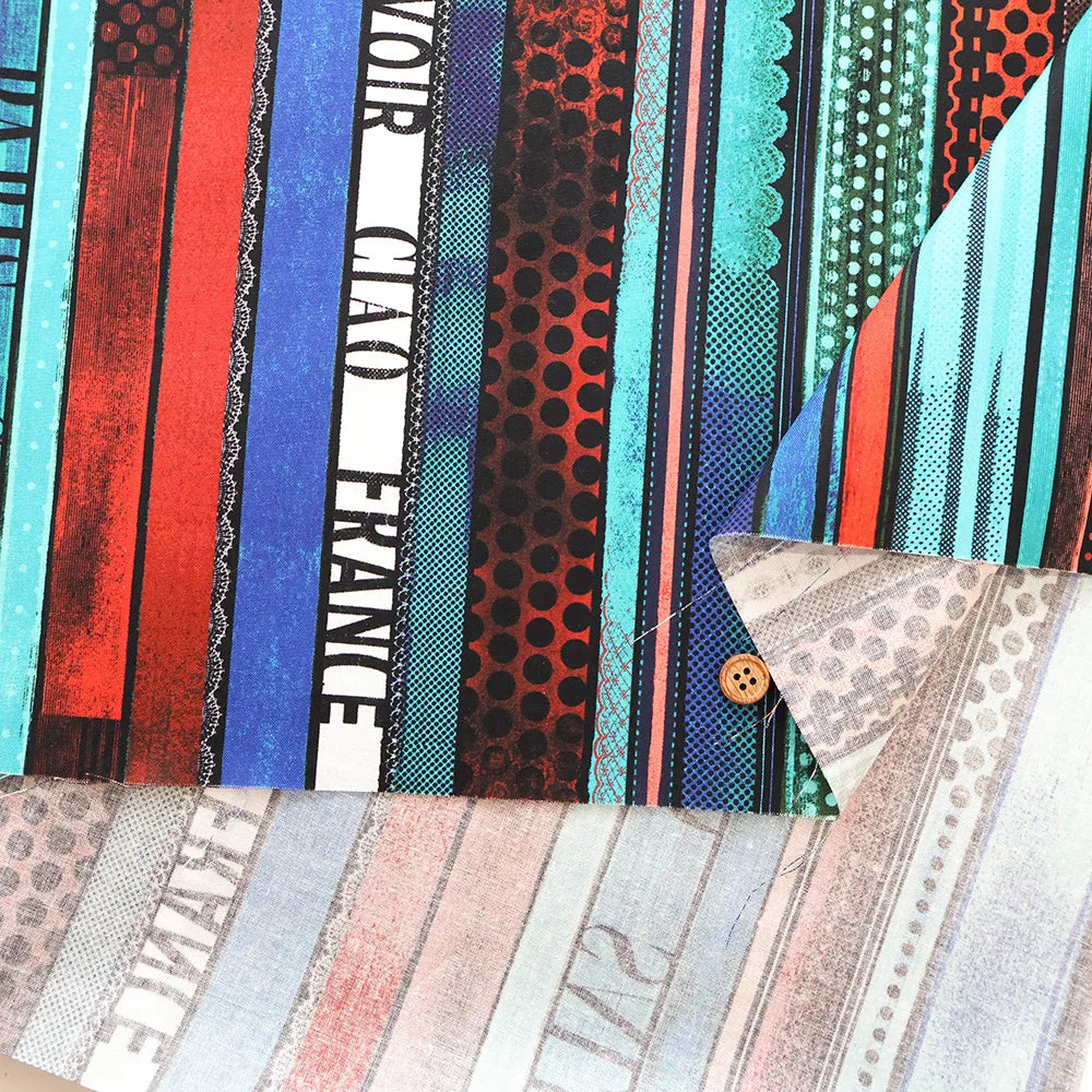 Cotton Shirting Inkjet Printed Fabric - Yoko Okamoto Collection - Color Stripe - nomura tailor